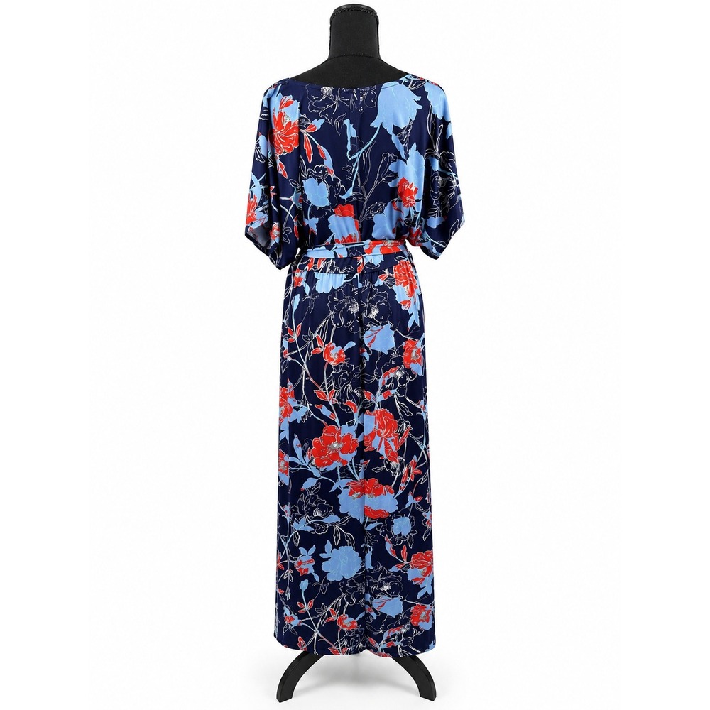 Gilli 1X Floral Wrap Maxi Dress Navy Blue Red Kimono Sleeve Belted Plus Size